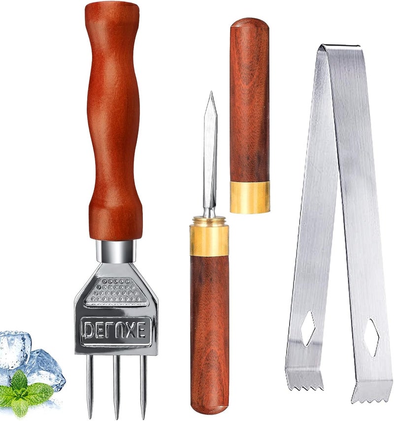 SuproBarware Ice Pick Stainless Steel Ice Crusher with Wooden Handle Ice Chipper Ideal for Breaking Ice Kitchen Tool 3 Pack - Image 1