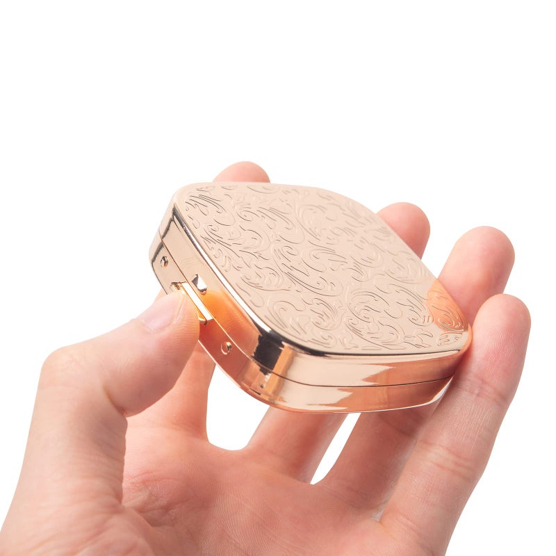 EYIDADAE Fashion Elegant Medicine Portable Double Protection Switch Metal Travel Pill Box with Mirror (Small, 3 compartments, Gold) - Image 2