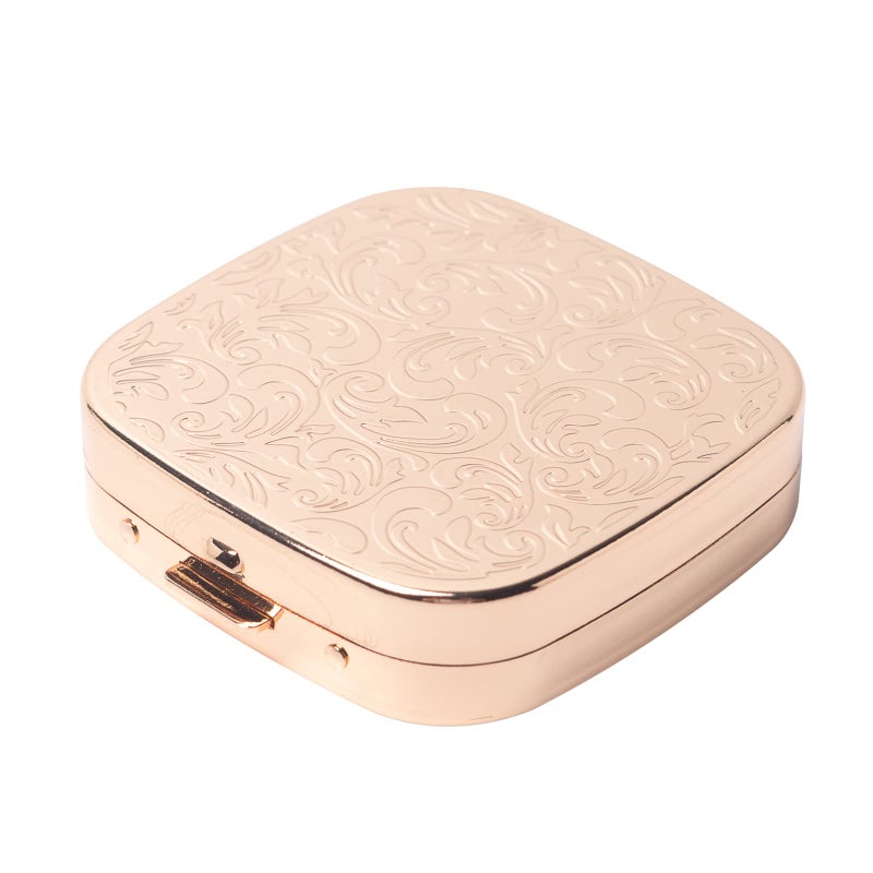 EYIDADAE Fashion Elegant Medicine Portable Double Protection Switch Metal Travel Pill Box with Mirror (Small, 3 compartments, Gold) - Image 1