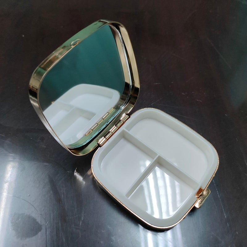 EYIDADAE Fashion Elegant Medicine Portable Double Protection Switch Metal Travel Pill Box with Mirror (Small, 3 compartments, Gold) - Image 3