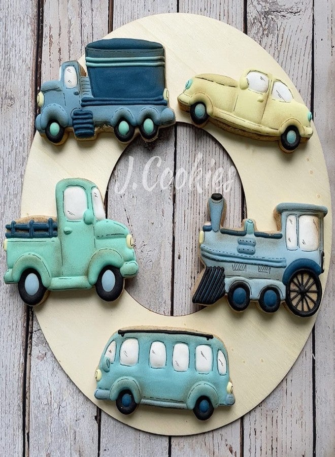 LILIAO Transportation Cookie Cutter Set - 5 Piece - Train, Truck, Pick-up Truck, Beat-up Car and Bus Fondant Cutters - Stainless Steel - Image 2