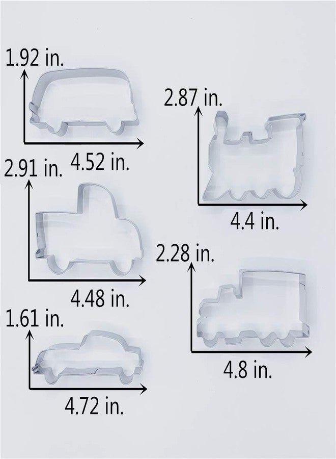 LILIAO Transportation Cookie Cutter Set - 5 Piece - Train, Truck, Pick-up Truck, Beat-up Car and Bus Fondant Cutters - Stainless Steel - Image 3