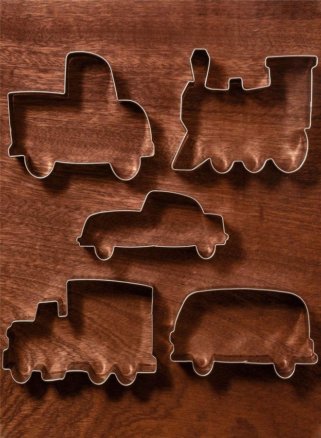 LILIAO Transportation Cookie Cutter Set - 5 Piece - Train, Truck, Pick-up Truck, Beat-up Car and Bus Fondant Cutters - Stainless Steel - Image 4