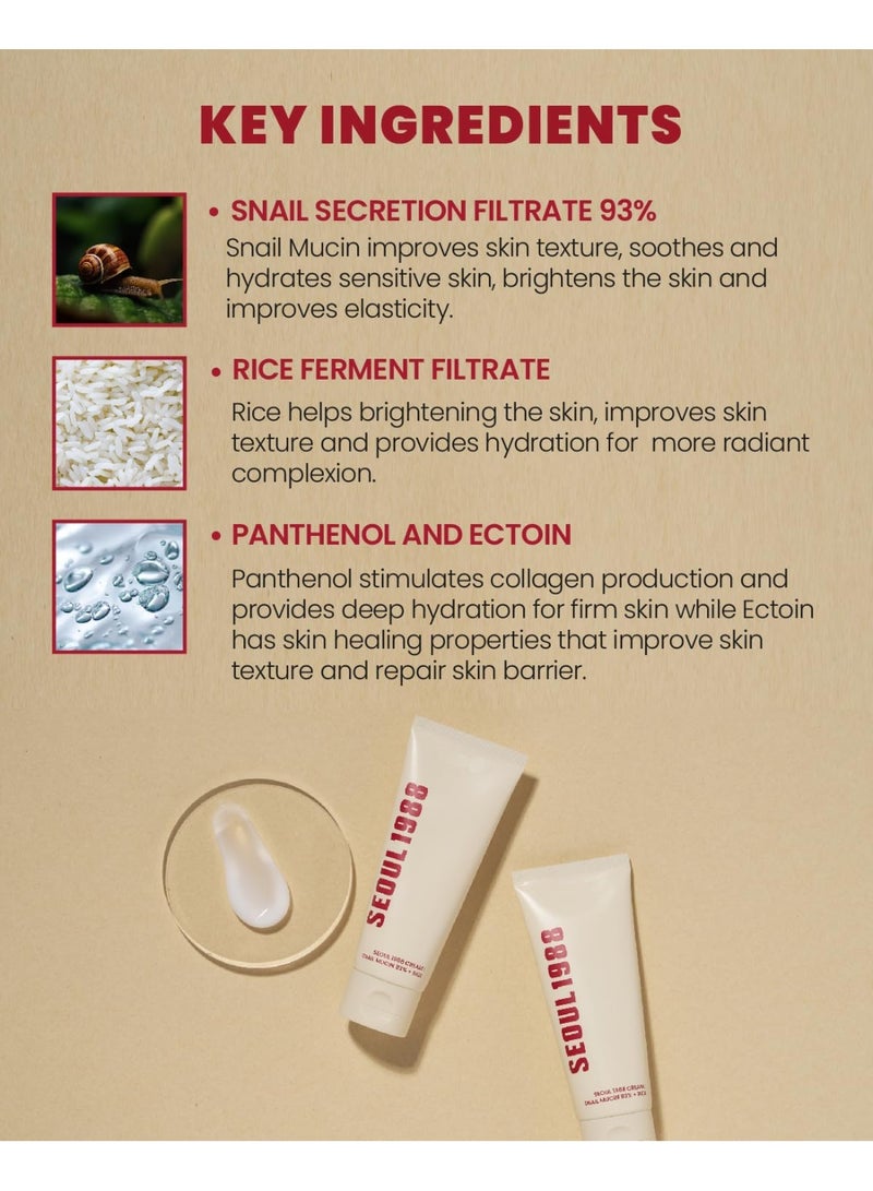 DubaiGallery Seoul1988 Cream by DubaiGallery | Snail Mucin 93% + Rice Extract | Deep Moisturizing, Skin Repair & Whitening Korean Face Cream - Image 4