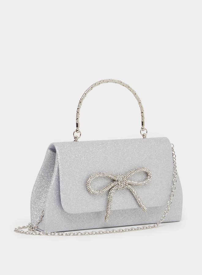 Styli Styli Embellished Metallic Ribbon Detail Clutch with Removable Chain Strap  - Image 1