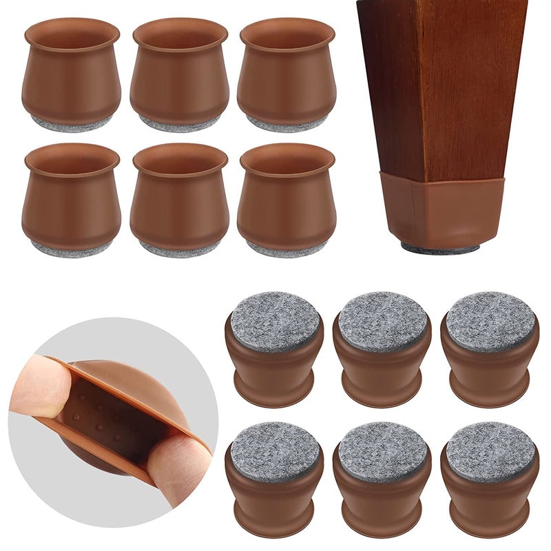WOX MOX WOX MOX Silicone Chair Leg Caps with Soft Felt Bottom Furniture Chair Leg Floor Protectors Free Moving Furniture Foot Protection Cover Prevents Scratches and NoiseBrownColor 4 Pcs  - Image 1