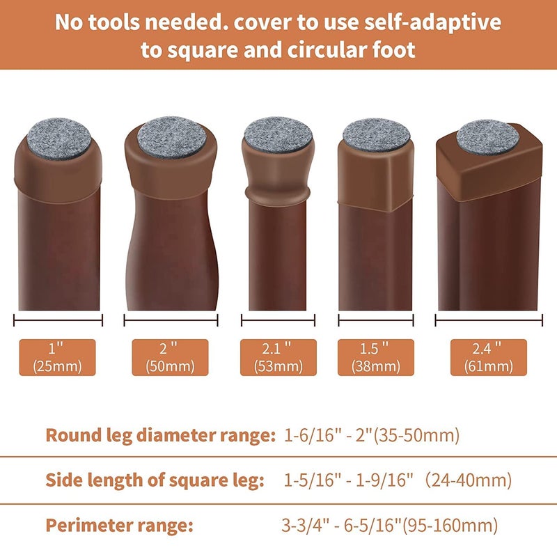 WOX MOX WOX MOX Silicone Chair Leg Caps with Soft Felt Bottom Furniture Chair Leg Floor Protectors Free Moving Furniture Foot Protection Cover Prevents Scratches and NoiseBrownColor 4 Pcs  - Image 4