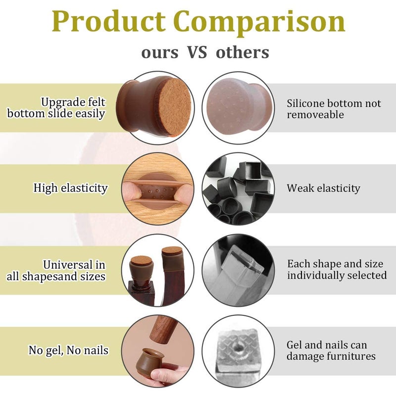 WOX MOX WOX MOX Silicone Chair Leg Caps with Soft Felt Bottom Furniture Chair Leg Floor Protectors Free Moving Furniture Foot Protection Cover Prevents Scratches and NoiseBrownColor 4 Pcs  - Image 5