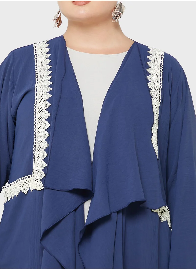 Hayas Closet Curve Tiered Embroidered Abaya