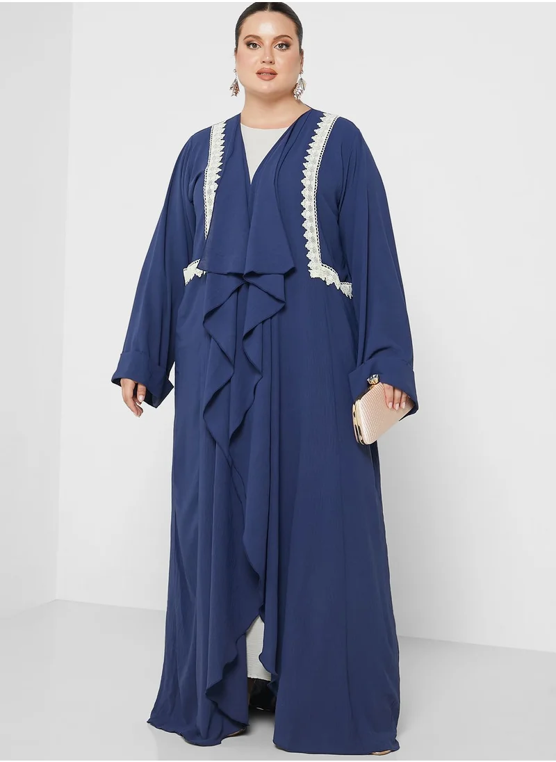 Hayas Closet Curve Tiered Embroidered Abaya