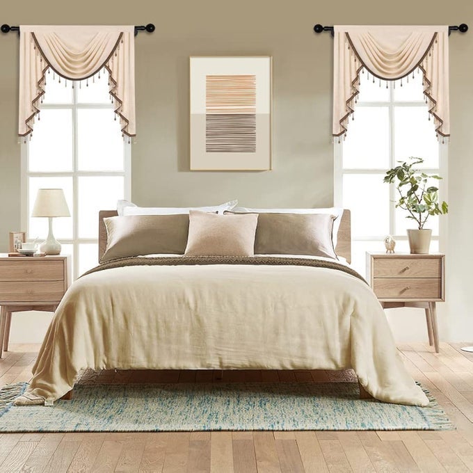 THICK CHENILLE WINDOW CURTAINS VALANCE FOR LIVING ROOM BEIGE SWAG VALANCE WITH BEADS FOR BEDROOMROD POCKET W39INCH1 PANEL