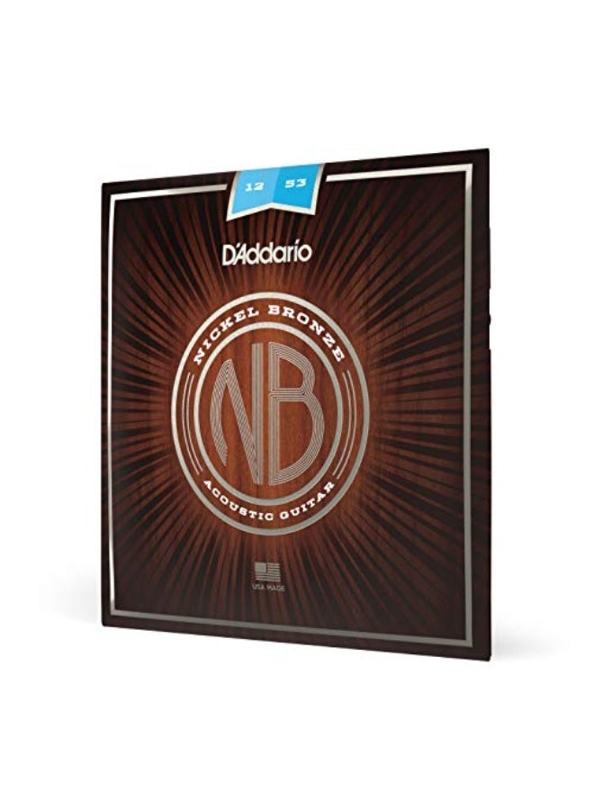 D'Addario Guitar Strings - Acoustic Guitar Strings - Nickel Bronze - For 6 String Guitar - Natural, Clear,  Focused Tone - NB1253 - Light, 12-53 - Image 1