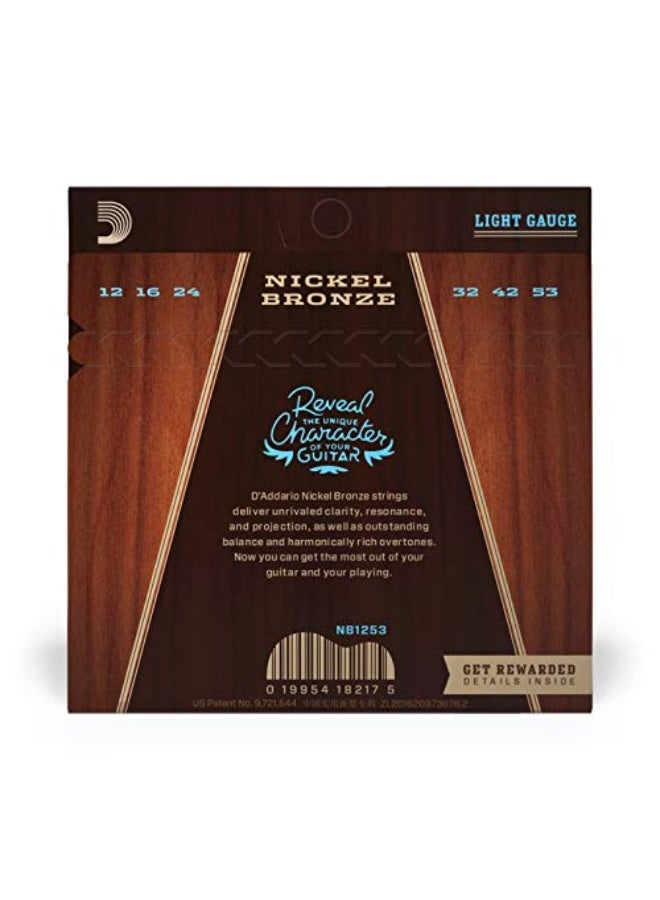 D'Addario Guitar Strings - Acoustic Guitar Strings - Nickel Bronze - For 6 String Guitar - Natural, Clear,  Focused Tone - NB1253 - Light, 12-53 - Image 2