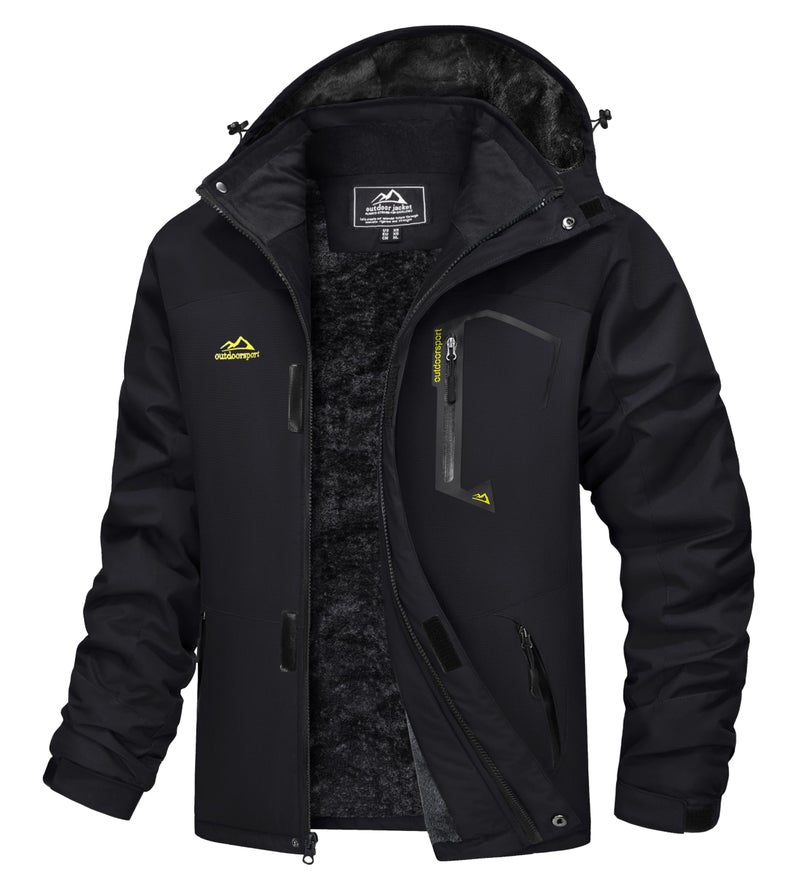 MAGCOMSEN Winter Jackets for Men Snowboard Ski Jacket Warm Rain Coats Waterproof Insulated Winter Parka Jacket Fleece Raincoat Black XL
