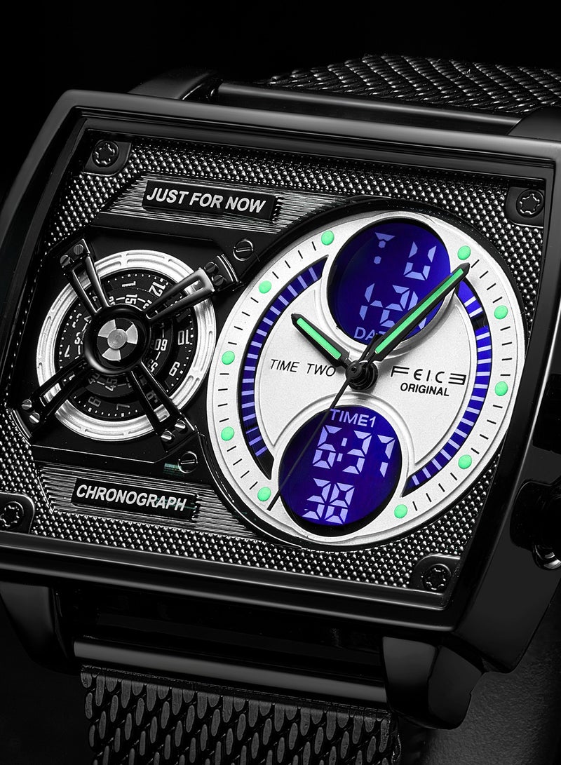 فييس ساعة رقمية متعددة الوظائف رجالية – ميناء مربع، ستانلس ستيل، مقاومة للماء، ماركة - Image 2