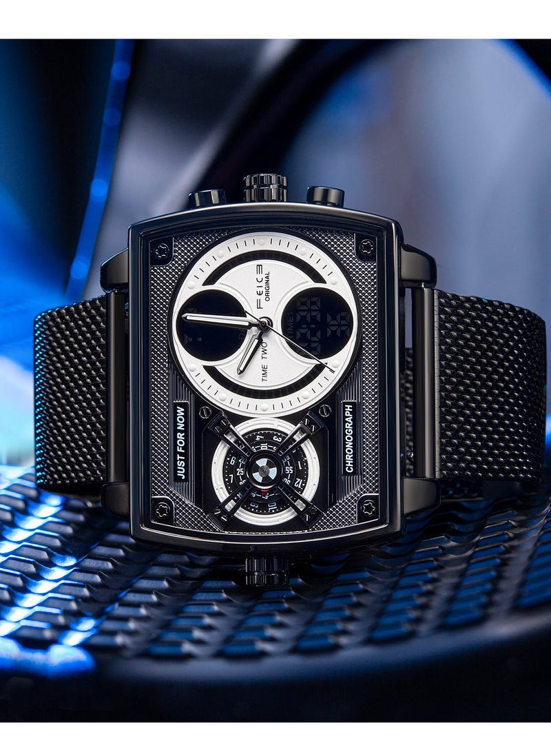 فييس ساعة رقمية متعددة الوظائف رجالية – ميناء مربع، ستانلس ستيل، مقاومة للماء، ماركة - Image 3