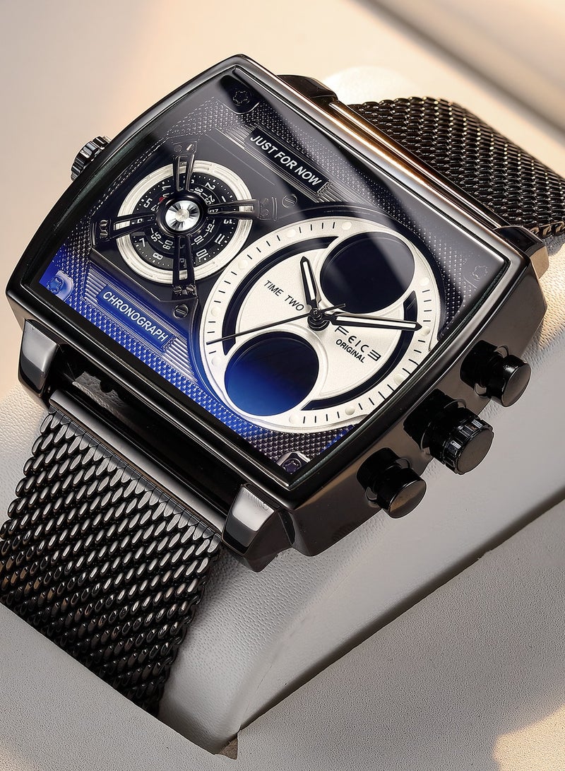 فييس ساعة رقمية متعددة الوظائف رجالية – ميناء مربع، ستانلس ستيل، مقاومة للماء، ماركة - Image 1