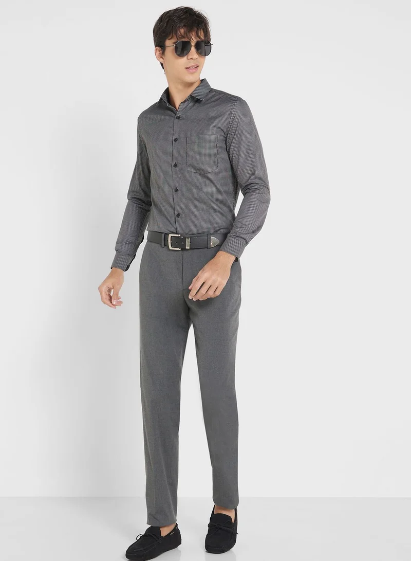 Robert Wood Men Easy Care Black White Iron Free Checked Sustainable Formal Shirt