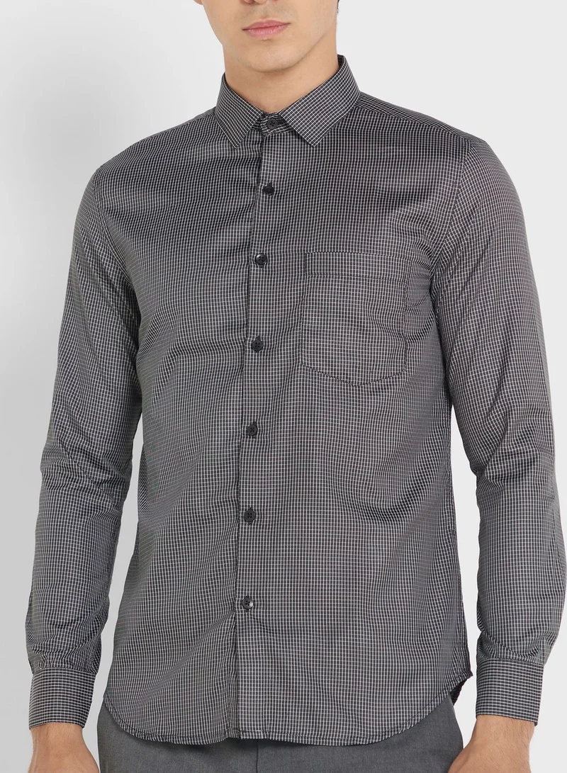 Robert Wood Men Easy Care Black White Iron Free Checked Sustainable Formal Shirt