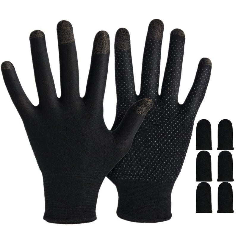 Rakizbe Gaming Gloves for Sweaty Hands - Rakizbe High-Sensitive Anti-Sweat Breathable Seamless Touch Screen Gloves with Thumb Finger Sleeves for iPad/Mobile Game Controller - Image 1