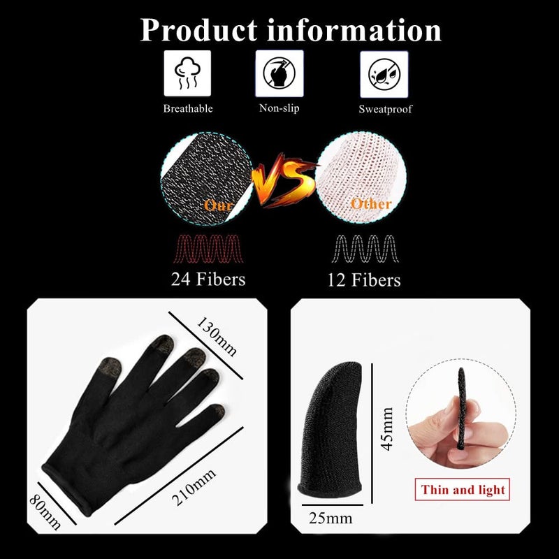 Rakizbe Gaming Gloves for Sweaty Hands - Rakizbe High-Sensitive Anti-Sweat Breathable Seamless Touch Screen Gloves with Thumb Finger Sleeves for iPad/Mobile Game Controller - Image 2