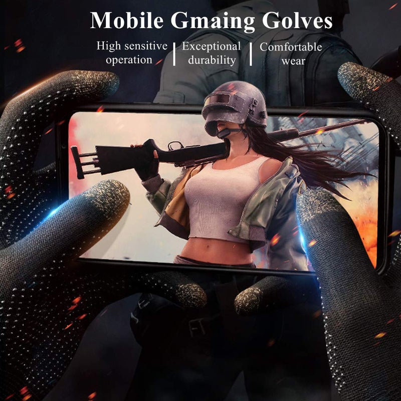 Rakizbe Gaming Gloves for Sweaty Hands - Rakizbe High-Sensitive Anti-Sweat Breathable Seamless Touch Screen Gloves with Thumb Finger Sleeves for iPad/Mobile Game Controller - Image 3