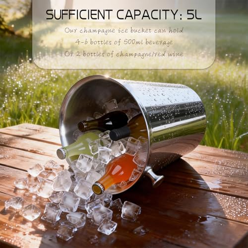 Pioplex Ice Bucket with Stand Christmas Stainless Steel Standing Bucket Ice Cube Container, Wine Bucket on rack Gold Champagne Ice-Bucket for Wine Beer KTV Club Bar Bbq Party Wedding, 12lb 5L - Image 2