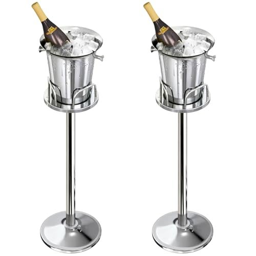 Pioplex Ice Bucket with Stand Christmas Stainless Steel Standing Bucket Ice Cube Container, Wine Bucket on rack Gold Champagne Ice-Bucket for Wine Beer KTV Club Bar Bbq Party Wedding, 12lb 5L - Image 1