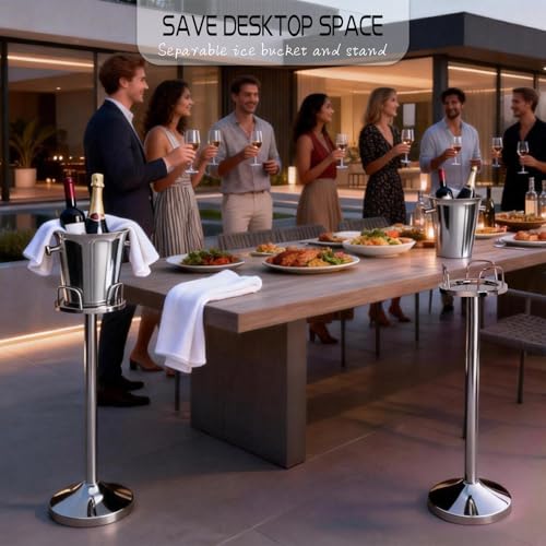 Pioplex Ice Bucket with Stand Christmas Stainless Steel Standing Bucket Ice Cube Container, Wine Bucket on rack Gold Champagne Ice-Bucket for Wine Beer KTV Club Bar Bbq Party Wedding, 12lb 5L - Image 5