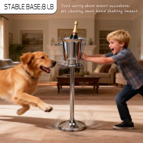 Pioplex Ice Bucket with Stand Christmas Stainless Steel Standing Bucket Ice Cube Container, Wine Bucket on rack Gold Champagne Ice-Bucket for Wine Beer KTV Club Bar Bbq Party Wedding, 12lb 5L - Image 3