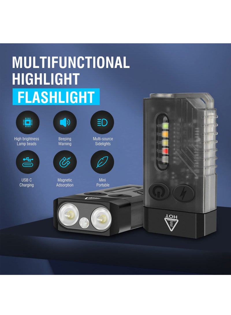 Powerful Mini EDC LED Flashlight, Super Bright 1000 Lumens, 365nm UV Red Green Blue Light, Mini USB C Rechargeable Pocket Keychain Flashlight, 14 Modes, Magnetic Tail, Whistle (Black)  - Image 2