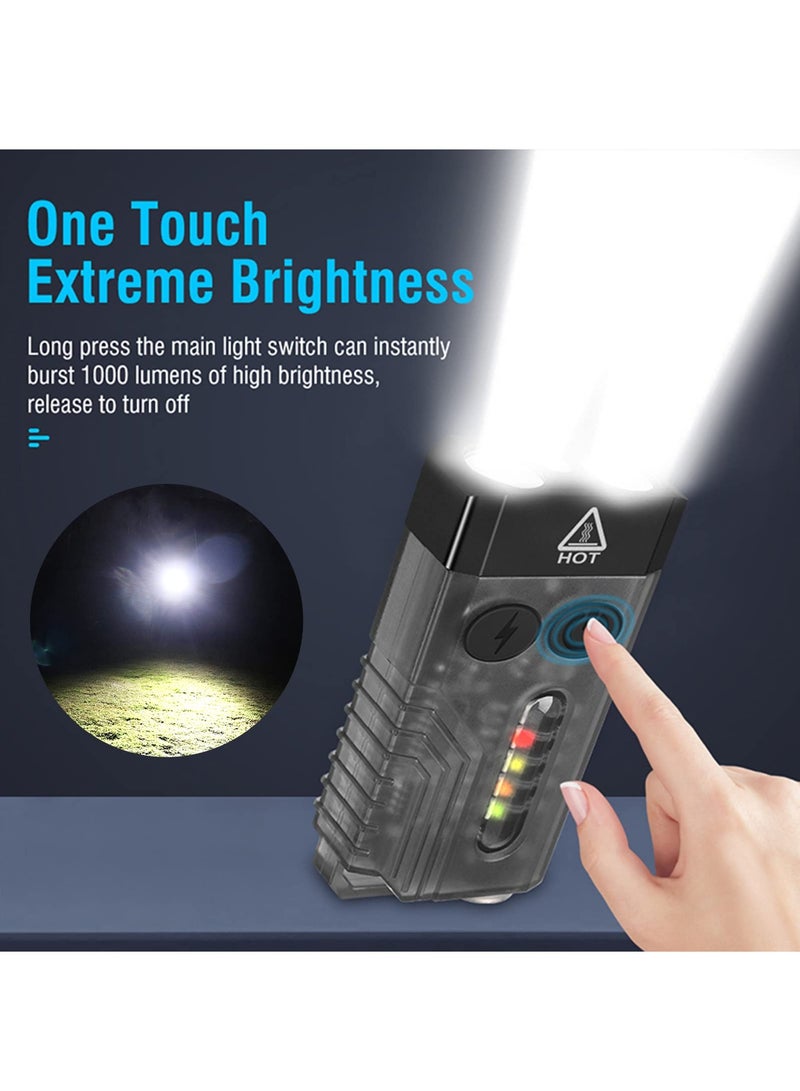 Powerful Mini EDC LED Flashlight, Super Bright 1000 Lumens, 365nm UV Red Green Blue Light, Mini USB C Rechargeable Pocket Keychain Flashlight, 14 Modes, Magnetic Tail, Whistle (Black)  - Image 4