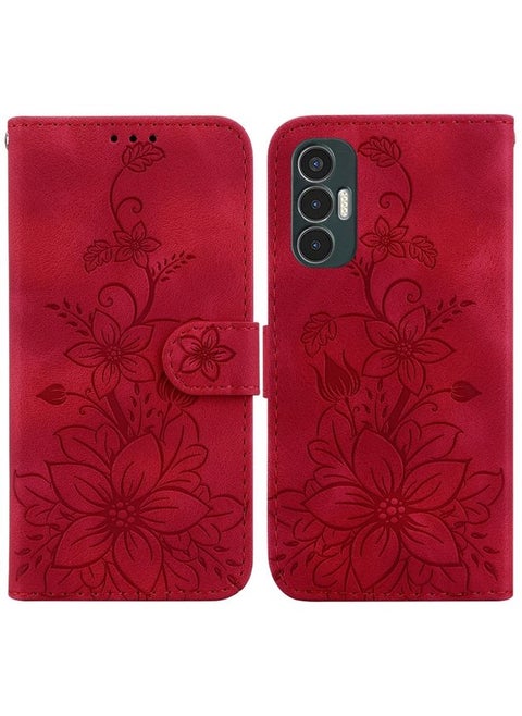 Case Cover For For Tecno Pova 3 / LE7 Lily Embossed Leather Phone Case(Red)