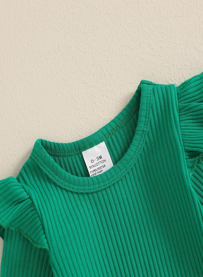 Karuedoo Newborn Baby Girl St Patricks Day Outfit Long Sleeve Romper Clover Corduroy Overall Dress Suspender Skirt Outfit Set (A-Green, 6-12 Months) - Image 4