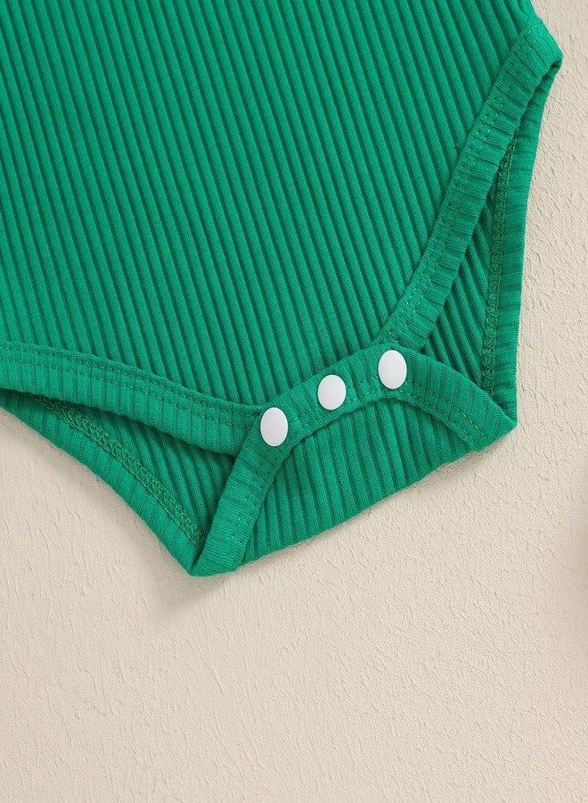 Karuedoo Newborn Baby Girl St Patricks Day Outfit Long Sleeve Romper Clover Corduroy Overall Dress Suspender Skirt Outfit Set (A-Green, 6-12 Months) - Image 5