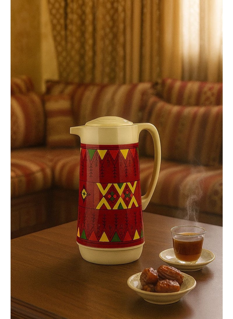 باصرة ترمس شاي بنقشة عسيري تراثية – سعة 1 لتر