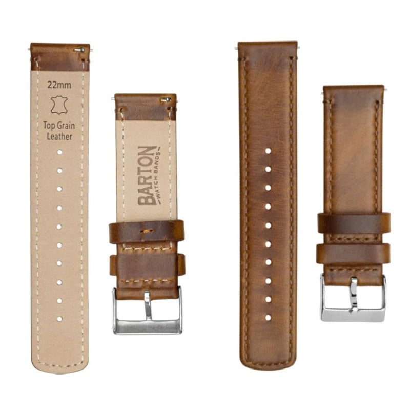 Barton Watch Bands أشرطة ساعة بارتون جلد طبيعي سريع الإطلاق، جلد كراميل تان، 22 مم - Image 5