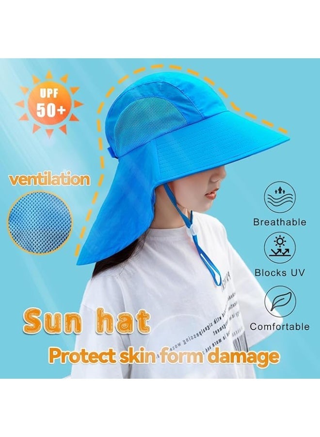 Kids Sun Hat with Neck Flap UV Protection Summer Toddler Beach Hat Unisex Ponytail HatLarge Brim Wide Brim Fishing Hat for Age 3-12 - Image 3
