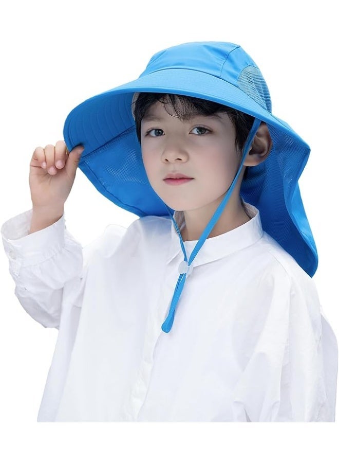 Kids Sun Hat with Neck Flap UV Protection Summer Toddler Beach Hat Unisex Ponytail HatLarge Brim Wide Brim Fishing Hat for Age 3-12 - Image 2