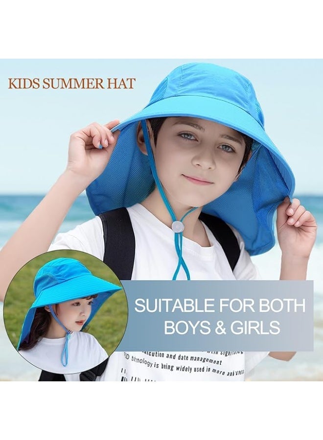 Kids Sun Hat with Neck Flap UV Protection Summer Toddler Beach Hat Unisex Ponytail HatLarge Brim Wide Brim Fishing Hat for Age 3-12 - Image 4