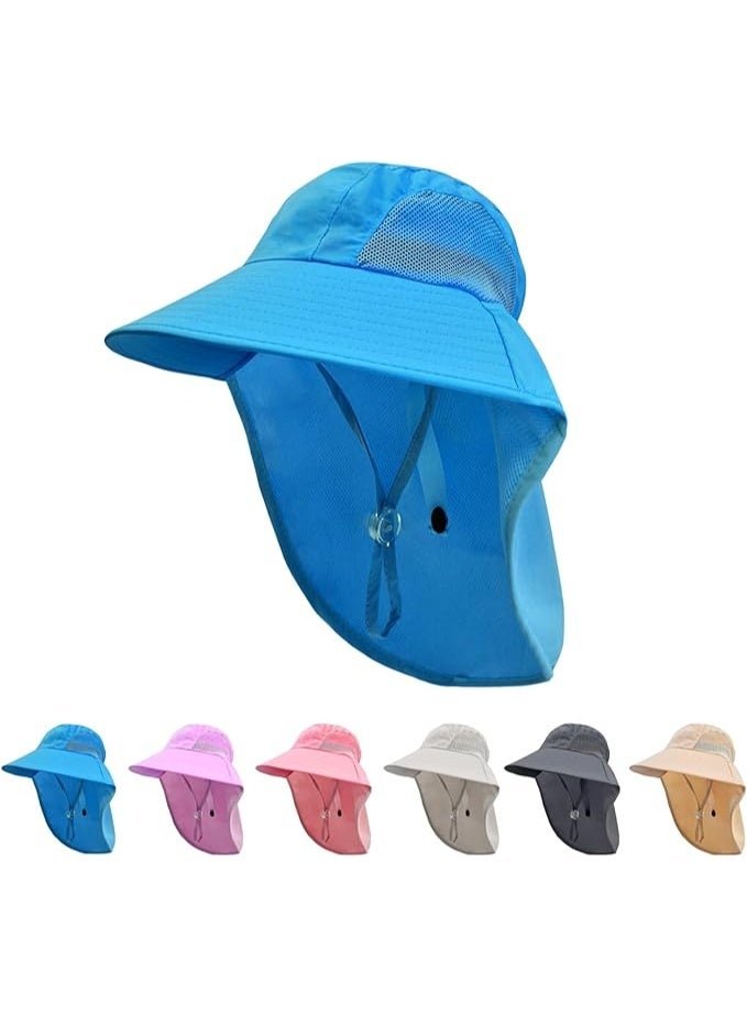 Kids Sun Hat with Neck Flap UV Protection Summer Toddler Beach Hat Unisex Ponytail HatLarge Brim Wide Brim Fishing Hat for Age 3-12 - Image 1