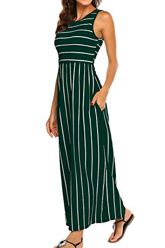 Hount Women's Summer Sleeveless Striped Flowy Casual Long Maxi Dress with Pockets (Green, Large) - Image 1