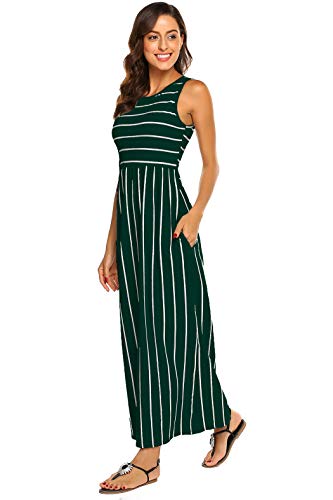 Hount Women's Summer Sleeveless Striped Flowy Casual Long Maxi Dress with Pockets (Green, Large) - Image 3