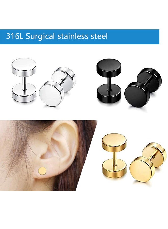 HAWAWA 15 Pairs 316L Surgical Stainless Steel Stud Earrings Set for Women Mens Small Hoop Earrings Hypoallergenic Tunnel Punk Style Round Ear Piercing Jewelry - Image 2