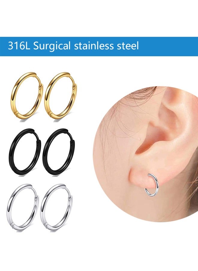 HAWAWA 15 Pairs 316L Surgical Stainless Steel Stud Earrings Set for Women Mens Small Hoop Earrings Hypoallergenic Tunnel Punk Style Round Ear Piercing Jewelry - Image 5