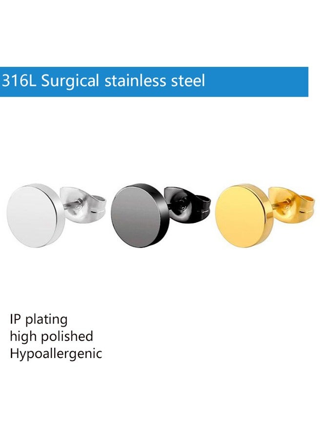 15 Pairs 316L Surgical Stainless Steel Stud Earrings Set for Women Mens Small Hoop Earrings Hypoallergenic Tunnel Punk Style Round Ear Piercing Jewelry