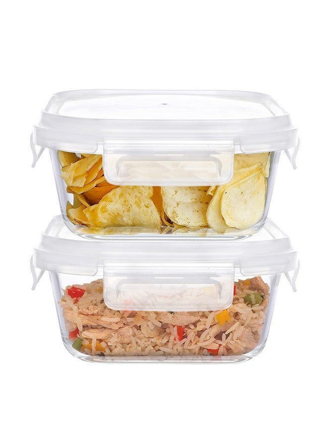 SIMPARTE Borosilicate Square Glass Food Container With Air Vent Lid For Kitchen, Home, Bakeware Safe, Lunch Box, Tiffin Storage (Set Of 2, 320Ml),Clear - Image 1