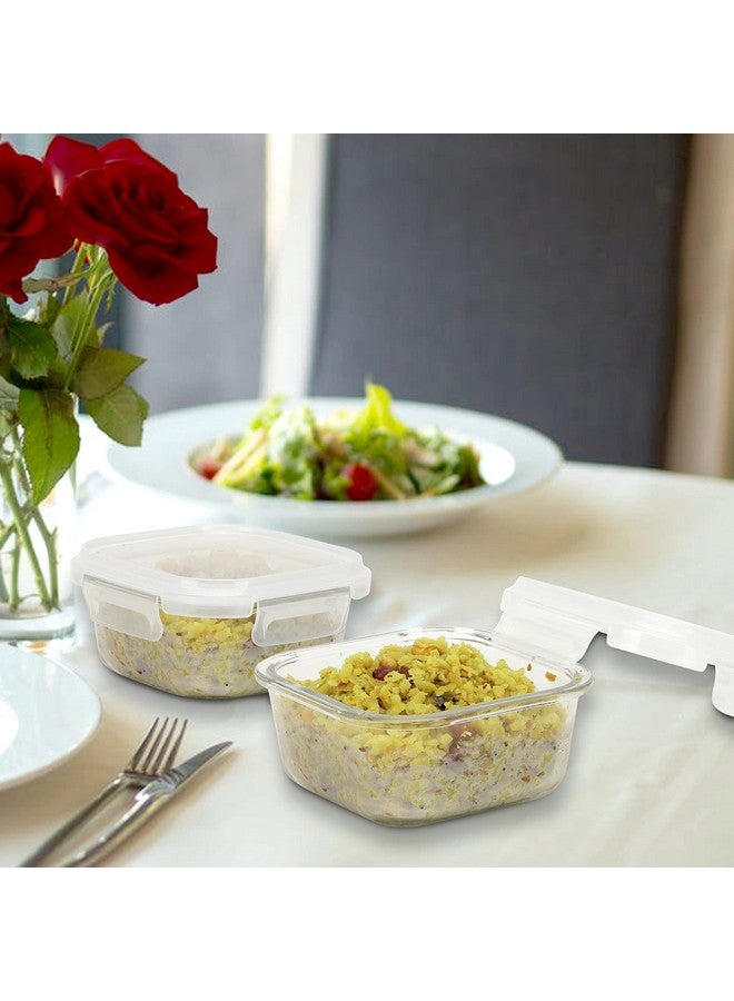 SIMPARTE Borosilicate Square Glass Food Container With Air Vent Lid For Kitchen, Home, Bakeware Safe, Lunch Box, Tiffin Storage (Set Of 2, 320Ml),Clear - Image 3