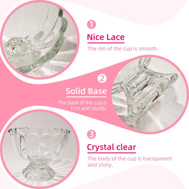 Nirvany 5oz Vintage Glass Dessert Bowls Set of 2, Heavy Base Ice Cream Cups for Sundae, Fruit, Pudding, Snacks & Condiments - Image 3