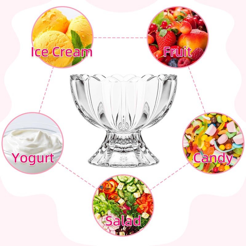 Nirvany 5oz Vintage Glass Dessert Bowls Set of 2, Heavy Base Ice Cream Cups for Sundae, Fruit, Pudding, Snacks & Condiments - Image 4